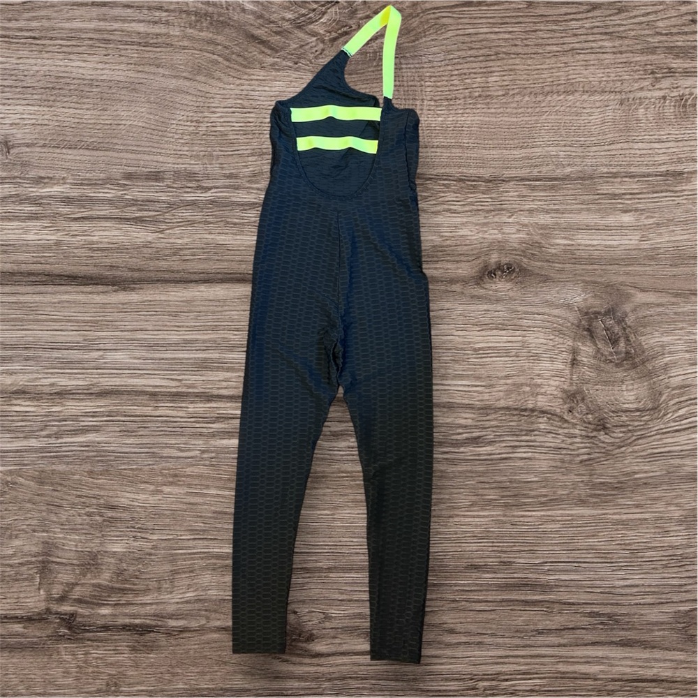 SHEIN Black and Neon Yellow One Shoulder Bodysuit